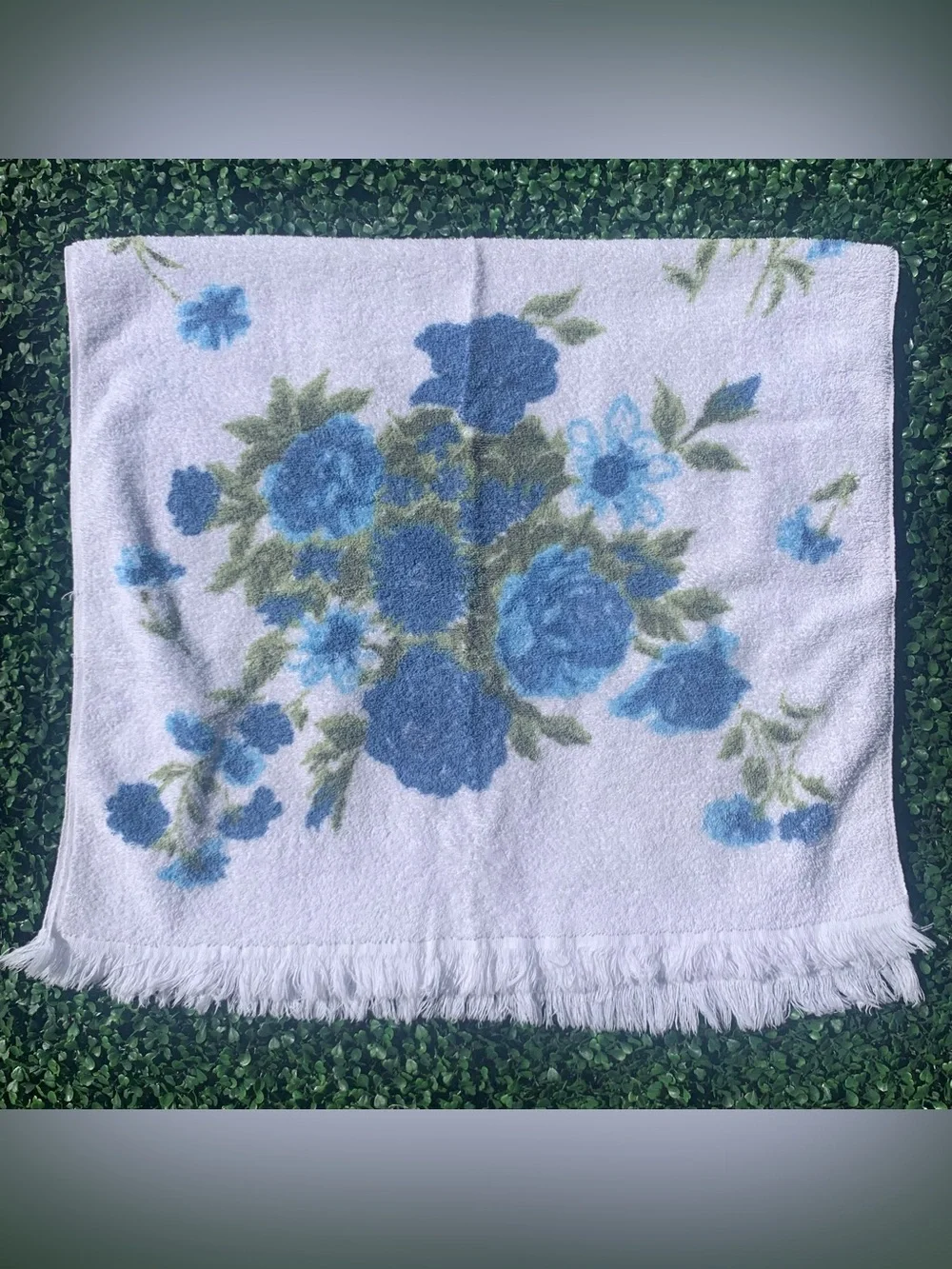 Vintage 70s Blue Roses Towel Mod Grandmacore